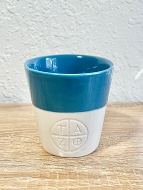 Tazo Starbucks Slanted Tea Mug No Handle Teal White Colorblock